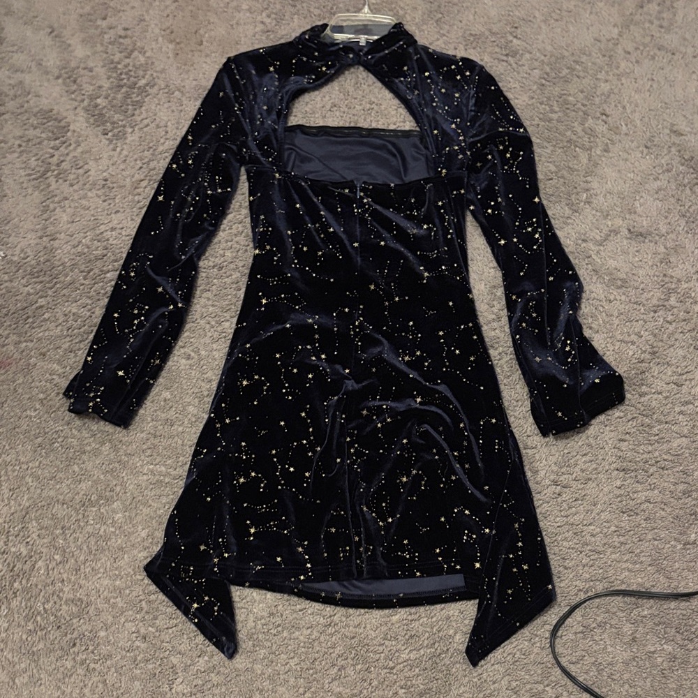 Elegant Black Velvet Dress with Gold Stars